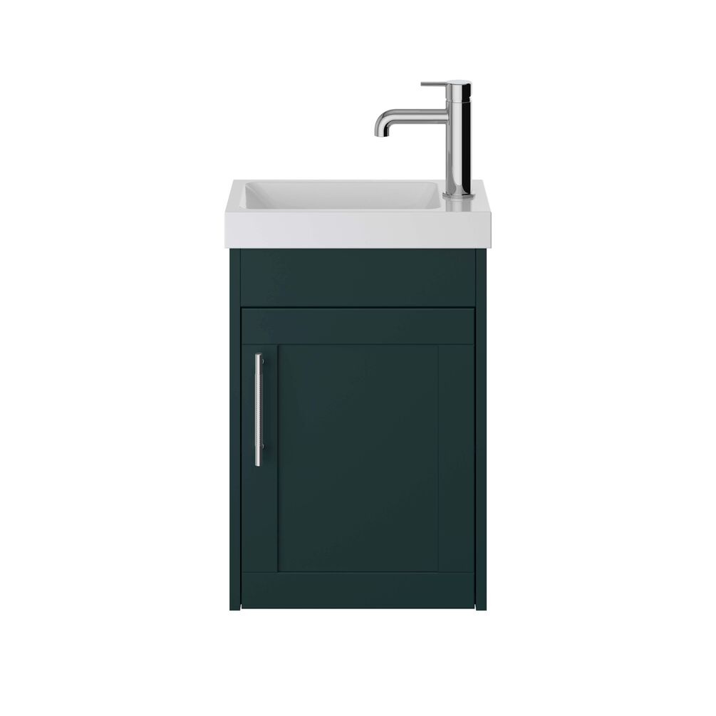 Cut out image of the Heritage Lynton 400mm Classic Green Wall Hung Cloakroom Vanity Unit, Basin & Handle Pack